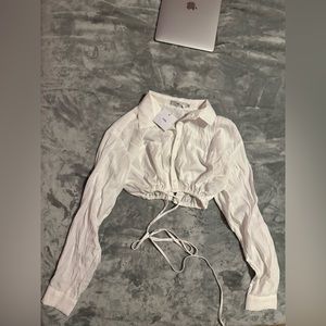 Adika cropped white button down blouse (M) BNWT